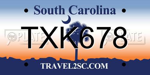 TXK678 South Carolina License Plate