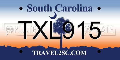 TXL915 South Carolina License Plate