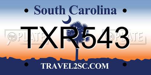 TXR543 South Carolina License Plate