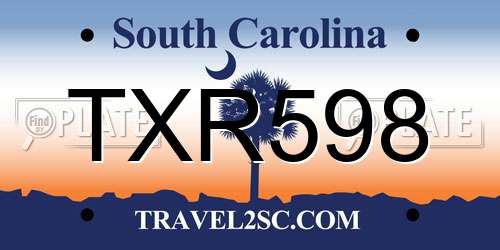 TXR598 South Carolina License Plate