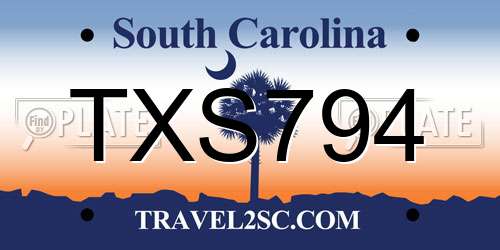 TXS794 South Carolina License Plate