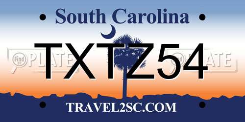 TXTZ54 South Carolina License Plate