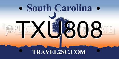 TXU808 South Carolina License Plate