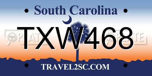 TXW468 South Carolina License Plate