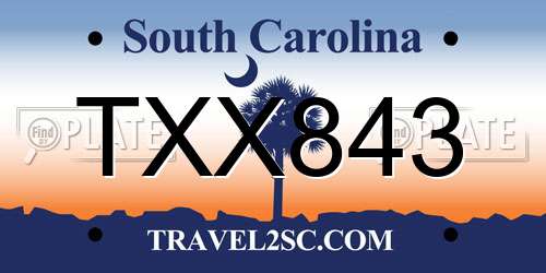TXX843 South Carolina License Plate