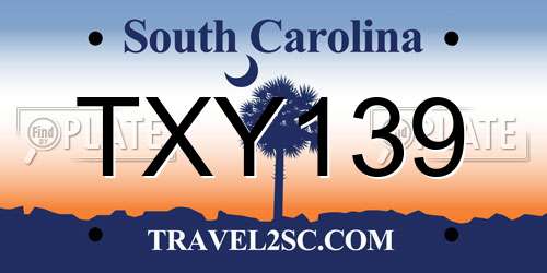 TXY139 South Carolina License Plate
