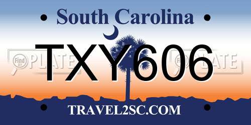 TXY606 South Carolina License Plate