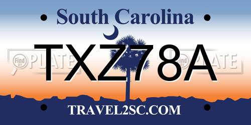 TXZ78A South Carolina License Plate