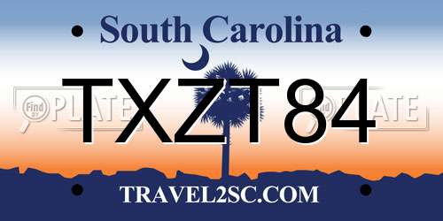 TXZT84 South Carolina License Plate
