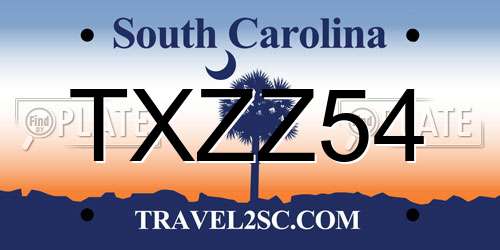 TXZZ54 South Carolina License Plate