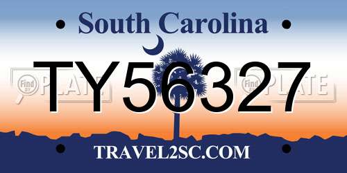 TY56327 South Carolina License Plate