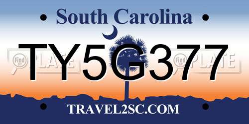TY5G377 South Carolina License Plate
