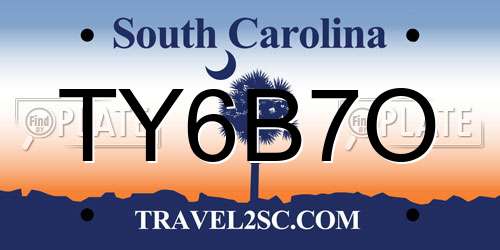 TY6B7O South Carolina License Plate