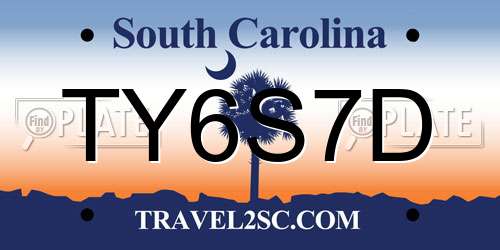 TY6S7D South Carolina License Plate