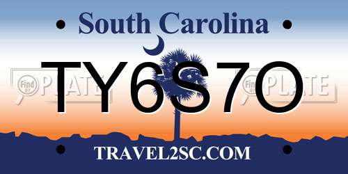 TY6S7O South Carolina License Plate