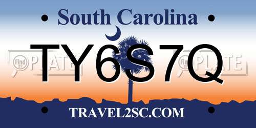 TY6S7Q South Carolina License Plate