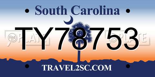 TY78753 South Carolina License Plate