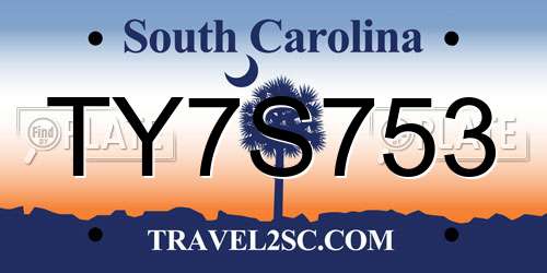 TY7S753 South Carolina License Plate