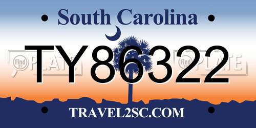 TY86322 South Carolina License Plate