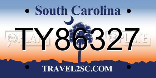 TY86327 South Carolina License Plate
