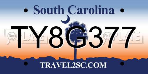 TY8G377 South Carolina License Plate