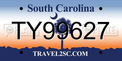 TY99627 South Carolina License Plate