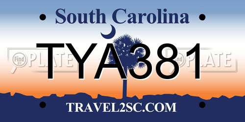 TYA381 South Carolina License Plate