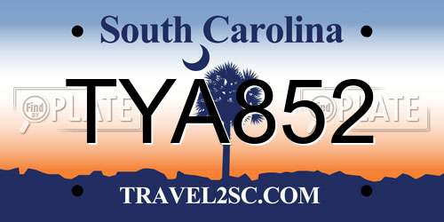 TYA852 South Carolina License Plate