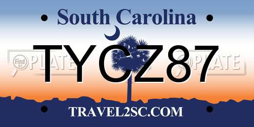 TYCZ87 South Carolina License Plate