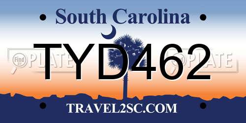 TYD462 South Carolina License Plate