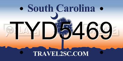 TYD5469 South Carolina License Plate