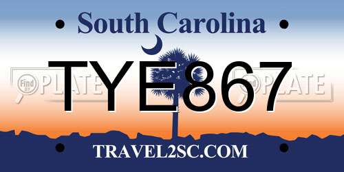 TYE867 South Carolina License Plate