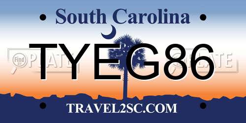 TYEG86 South Carolina License Plate