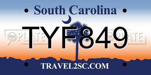 TYF849 South Carolina License Plate