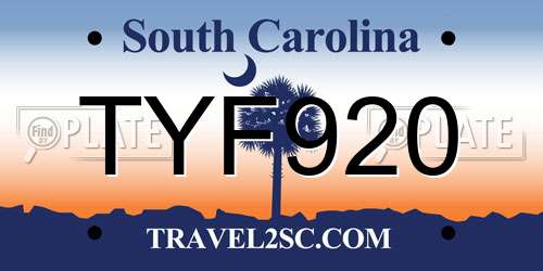 TYF920 South Carolina License Plate