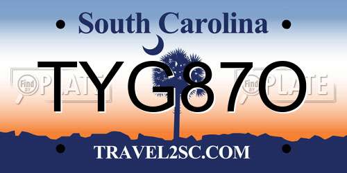 TYG87O South Carolina License Plate