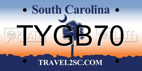 TYGB70 South Carolina License Plate