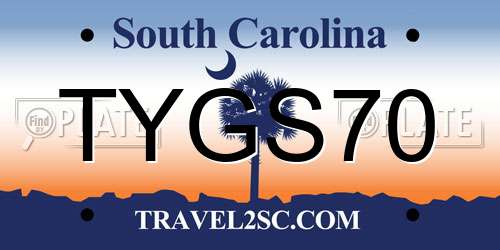 TYGS70 South Carolina License Plate