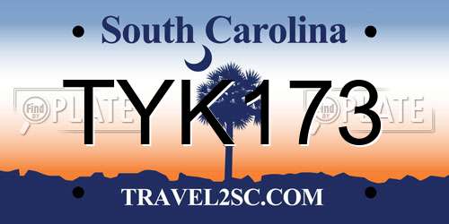 TYK173 South Carolina License Plate