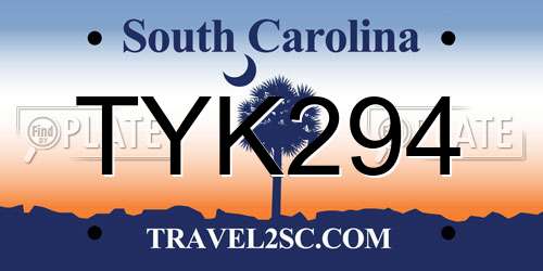 TYK294 South Carolina License Plate