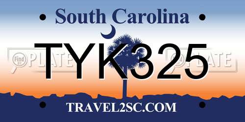 TYK325 South Carolina License Plate