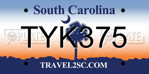 TYK375 South Carolina License Plate