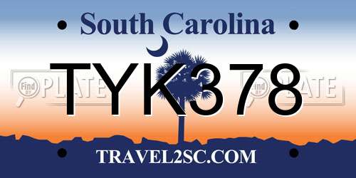 TYK378 South Carolina License Plate