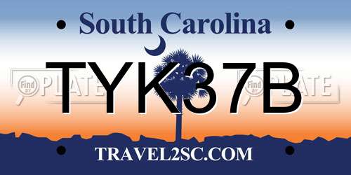 TYK37B South Carolina License Plate