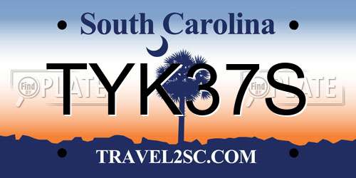 TYK37S South Carolina License Plate