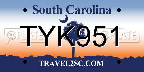 TYK951 South Carolina License Plate