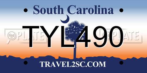 TYL490 South Carolina License Plate