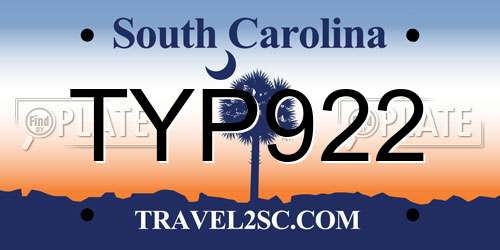 TYP922 South Carolina License Plate