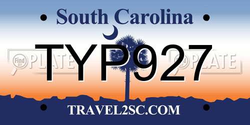 TYP927 South Carolina License Plate
