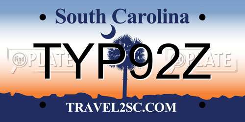 TYP92Z South Carolina License Plate